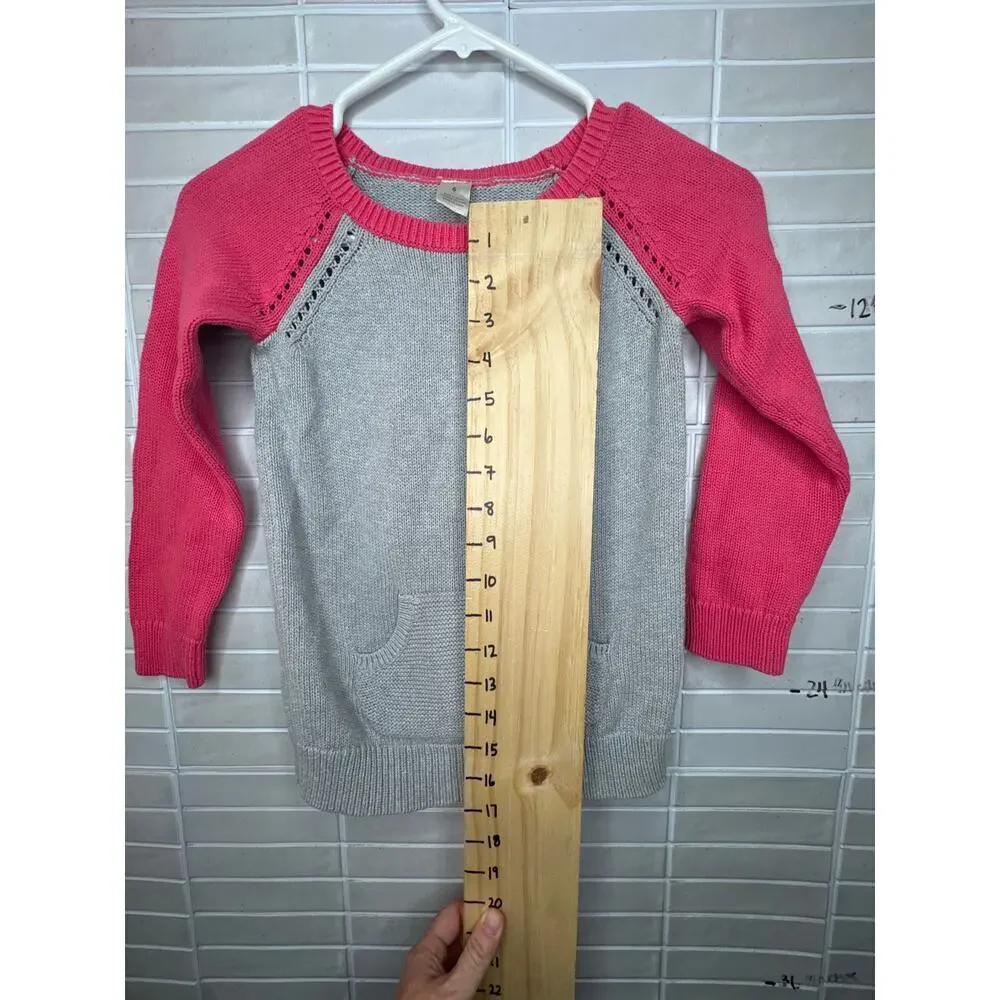 OshKosh B'gosh Sweater Kids Size 6 Gray & Dark Pink 100% Cotton Eyelet Stitching